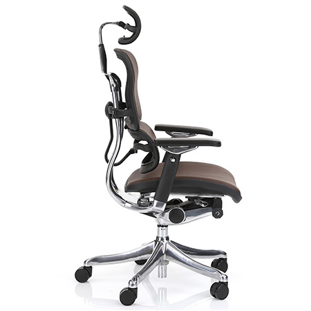 Ergohuman dark brown leather ergonomic chair left side view